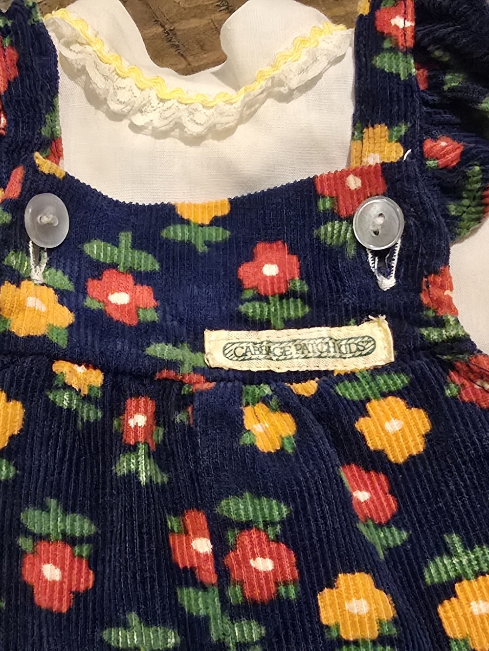 Vintage Cabbage Patch Kids Clothes Corduroy Floral Overalls White Ruffle Shirt - Picture 5 of 11